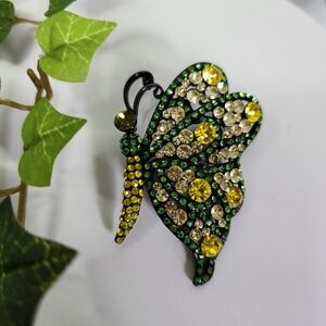 Butterfly Brooch Pin with Yellow and Green Zirconia Crystals